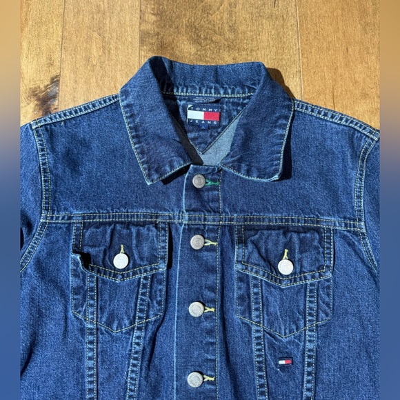 Tommy Hilfiger Dark Wash Denim Jean Crop Button Up Jacket Womens Sz Lg Vtg 2000 - Picture 5 of 7